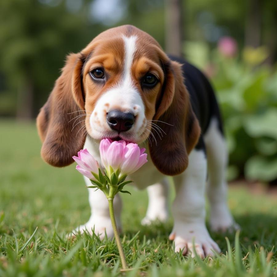 4 Week Old Basset Hound Puppy Exploring its Surroundings