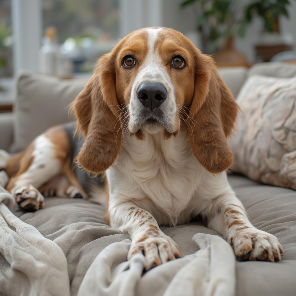 Adult Basset Hound relaxing at home