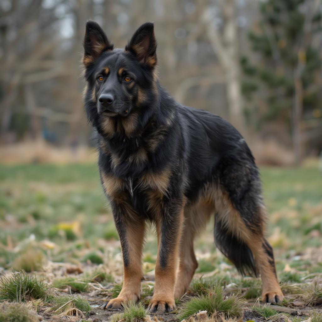 Alert Adult Black and Red German Shepherd