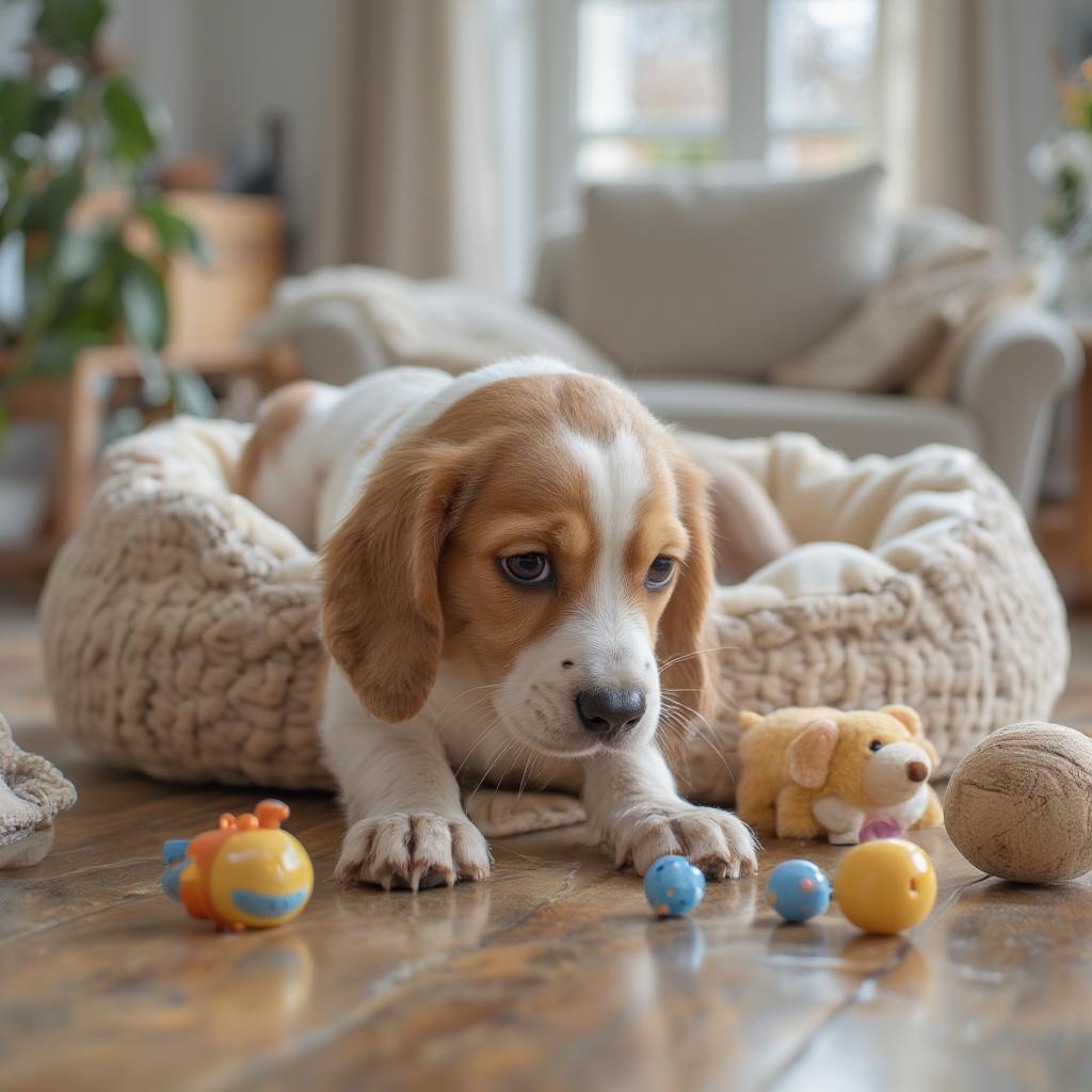 American Basset Hound Puppy Exploring New Home