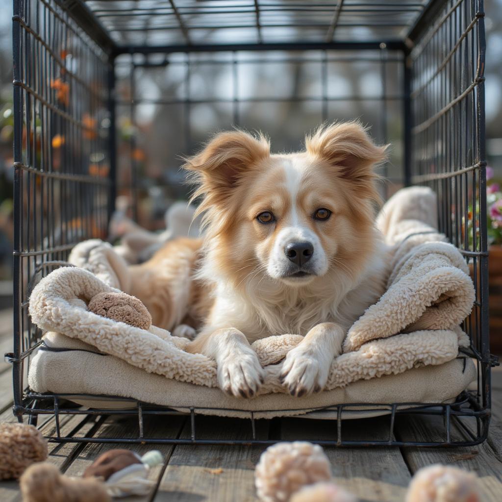 Anxious Dog Relaxing in a Safe Space Created by Owner