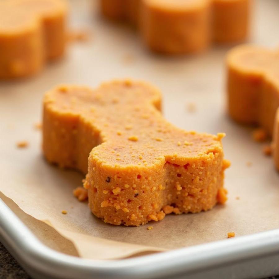 Baked homemade dog treats that are kidney-friendly, made with sweet potatoes and carrots.