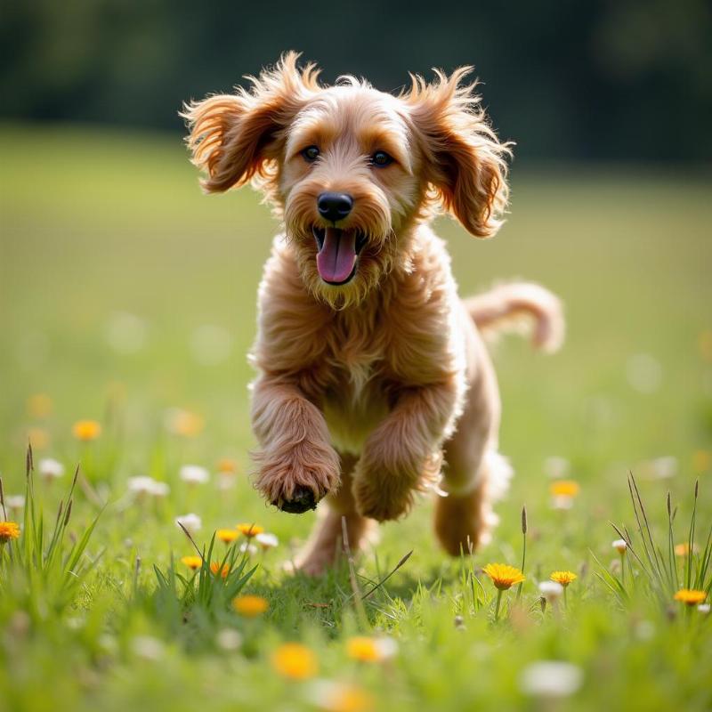 Adult Basset Fauve de Bretagne Running in a Field