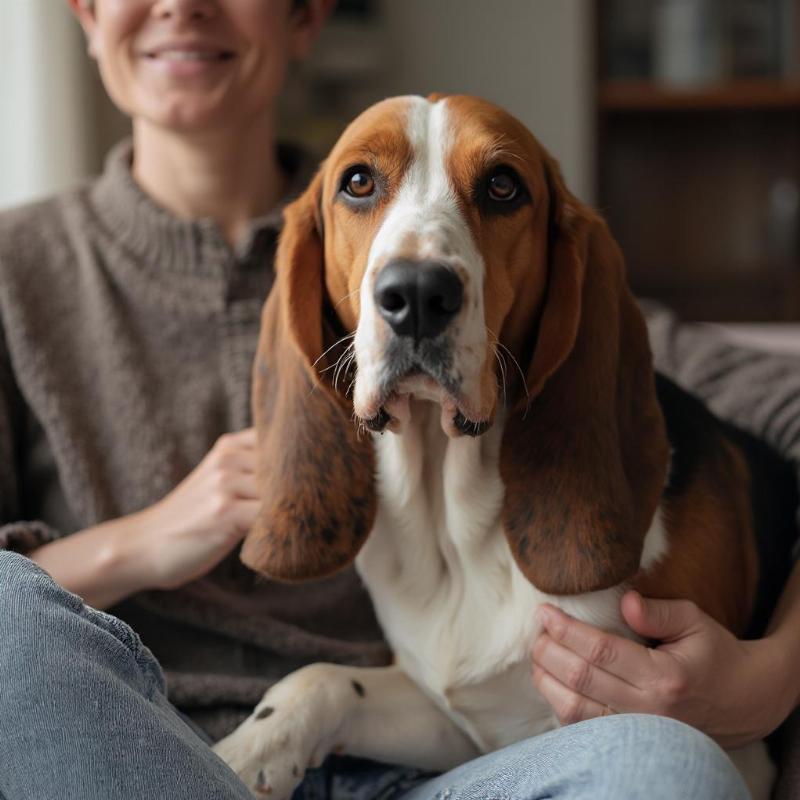 Basset Hound adult with its owner