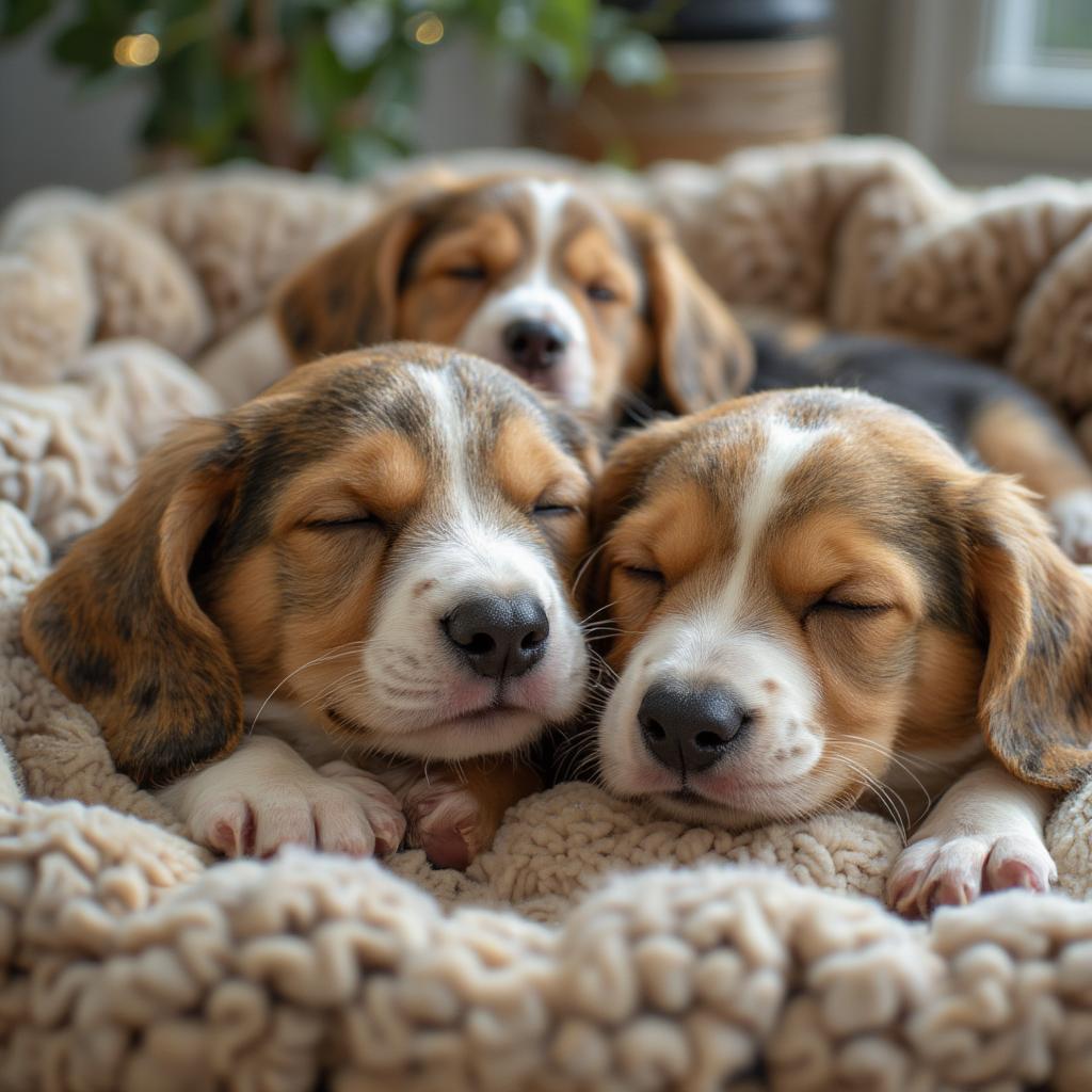 Basset Hound puppies sleeping in a pile