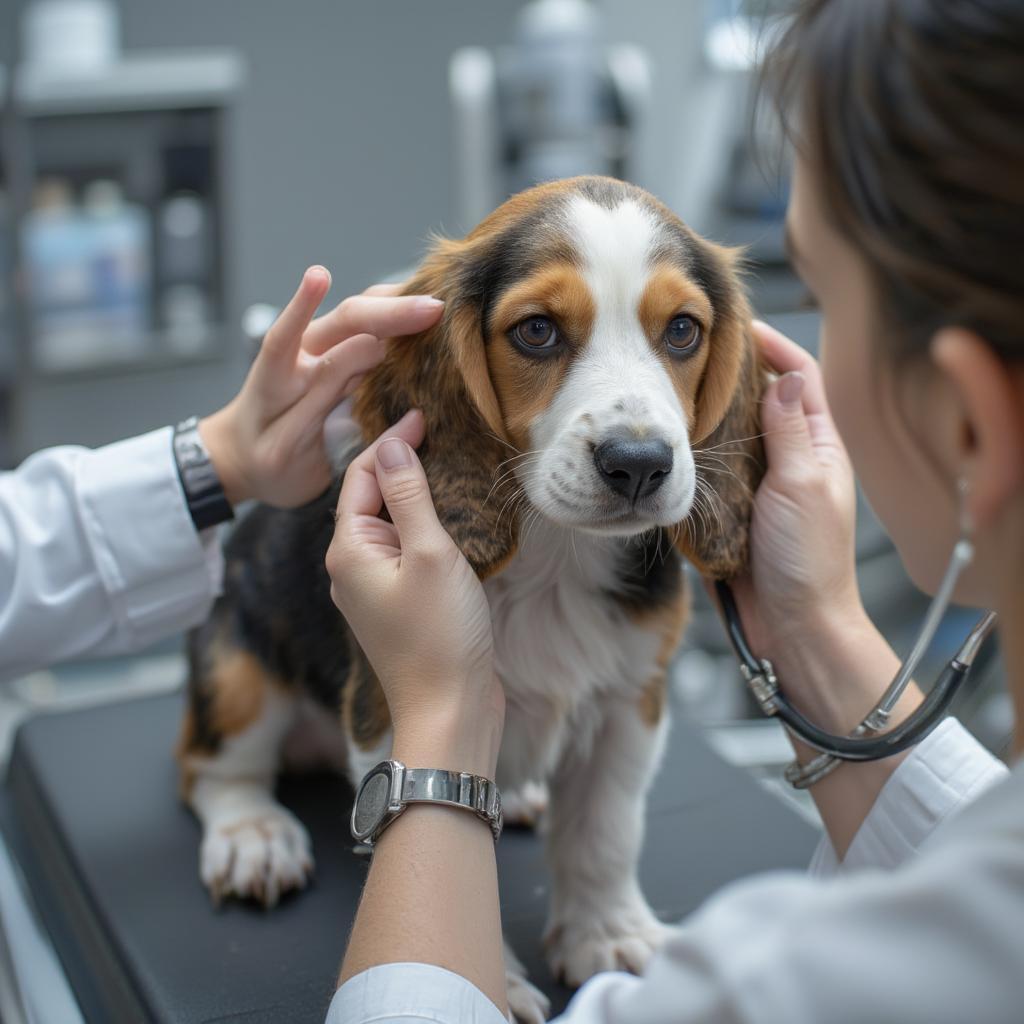 Basset Hound Puppy Undergoing a Health Check