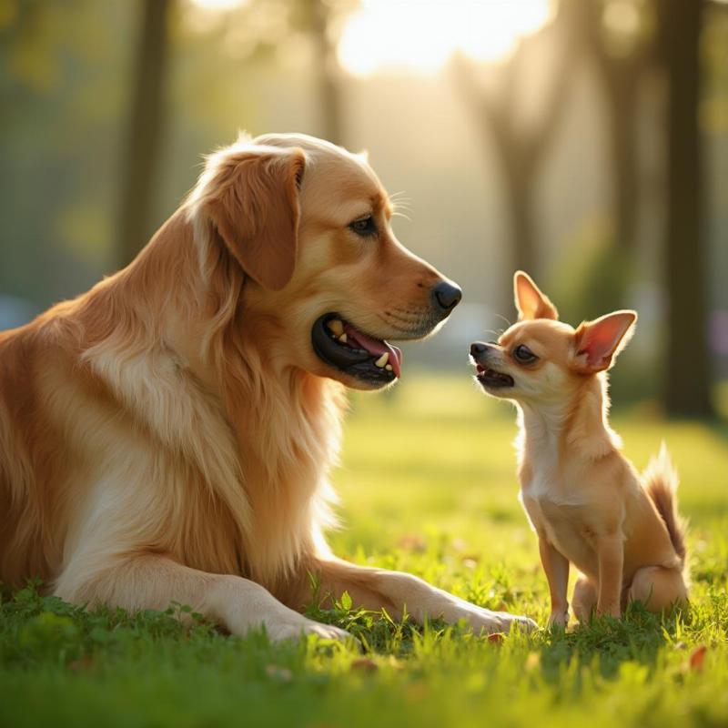 Big and Little Dog Playing in the Park