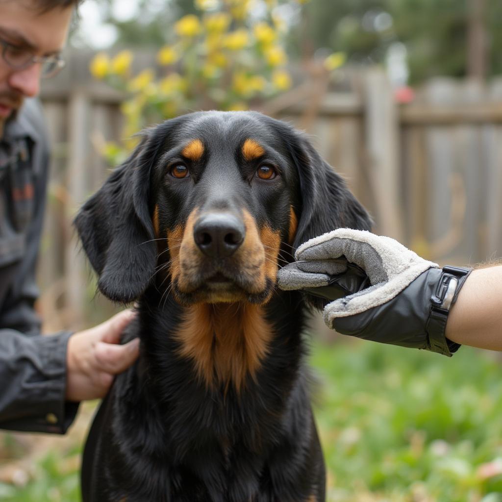 Black and Tan Coonhound Getting Groomed