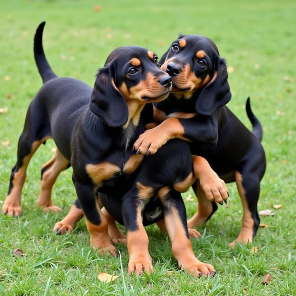 Black and Tan Coonhound Puppies Playing