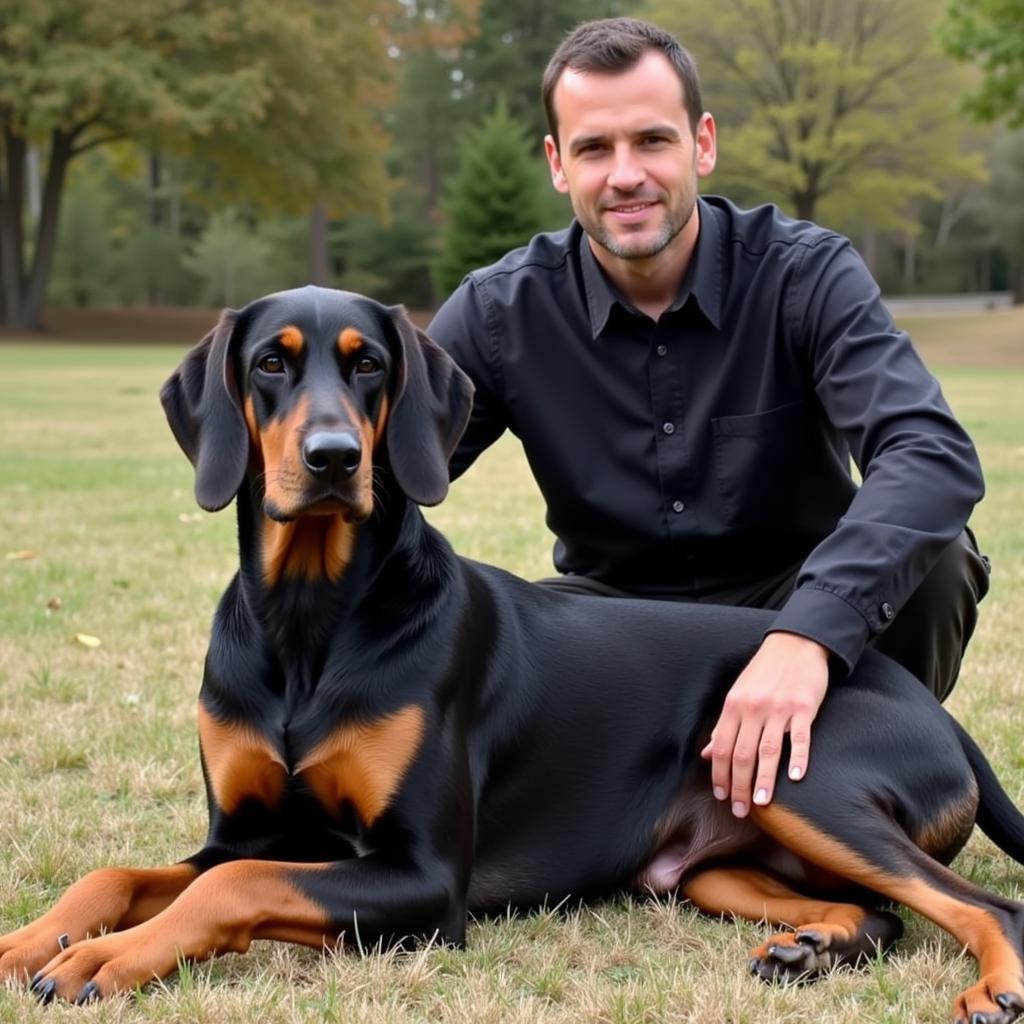 Black and Tan Coonhound with Owner