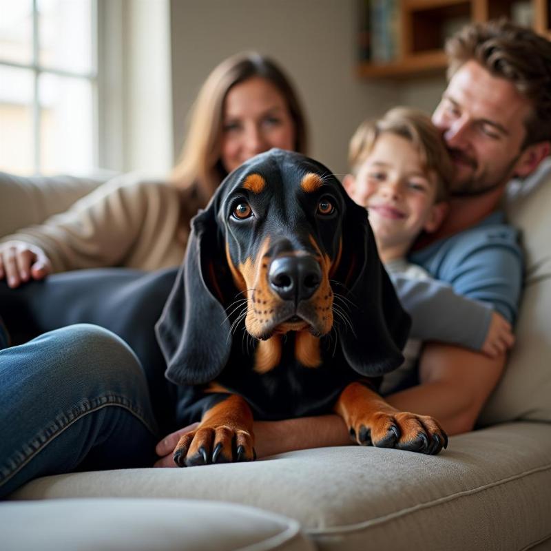 Black Basset Hound enjoying quality time with a family, including children.