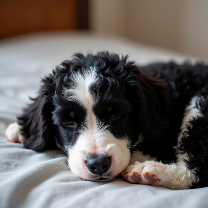 Sleeping Black and White Toy Poodle