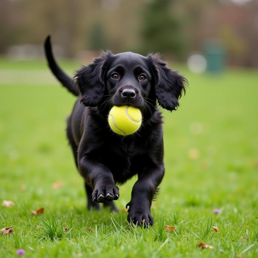 Black Working Cocker Spaniel Puppy Playing Fetch