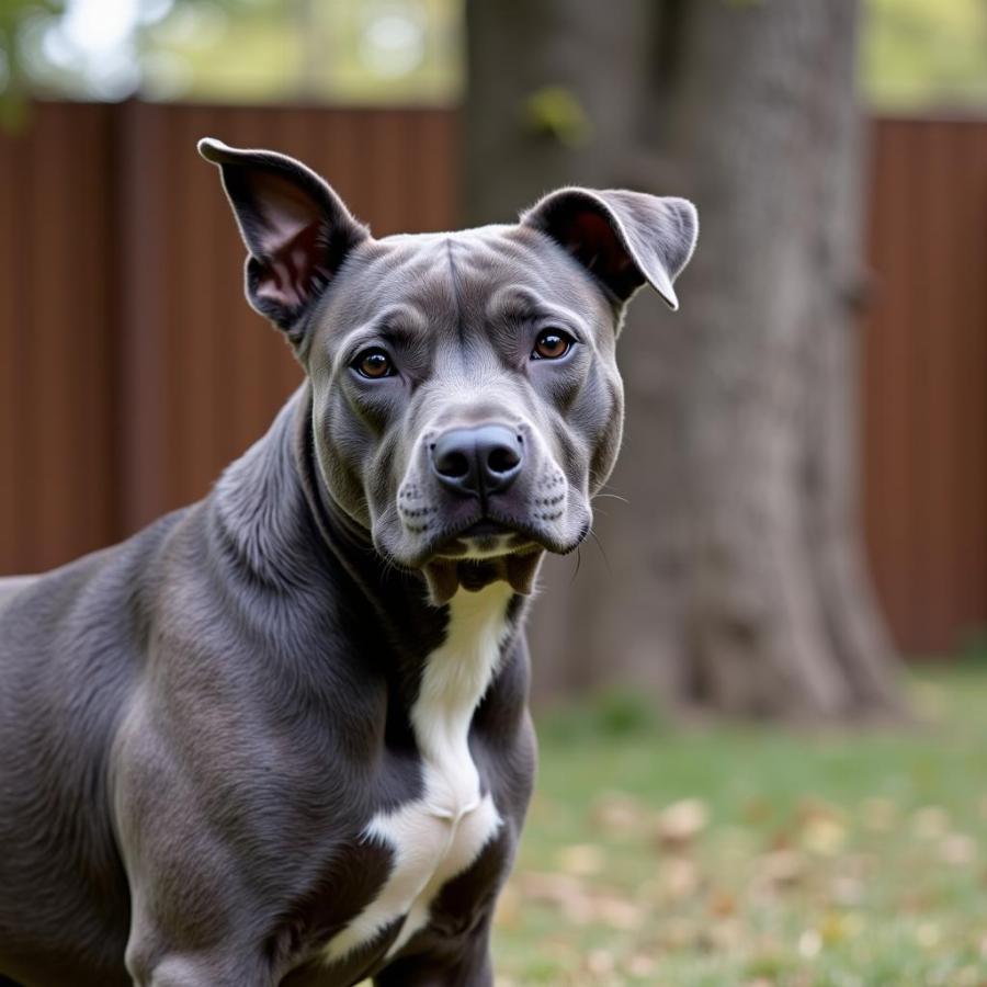 Blue Staffordshire Bull Terrier undergoing training