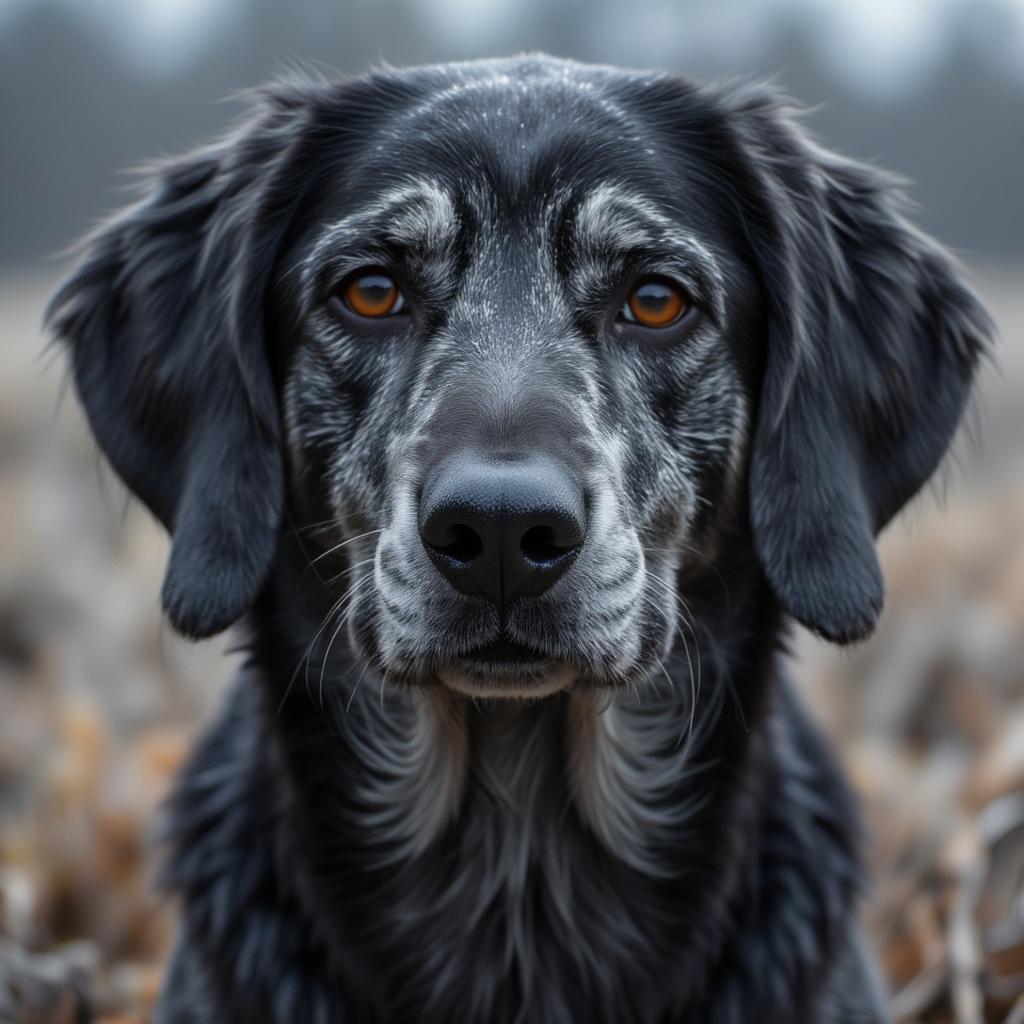 Close-up of a Blue Tick Hound's head showcasing its expressive eyes and long ears