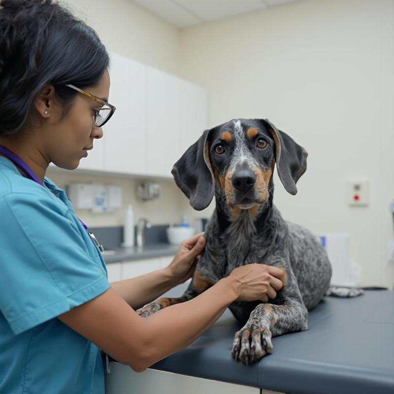 Bluetick Coonhound at the Veterinarian