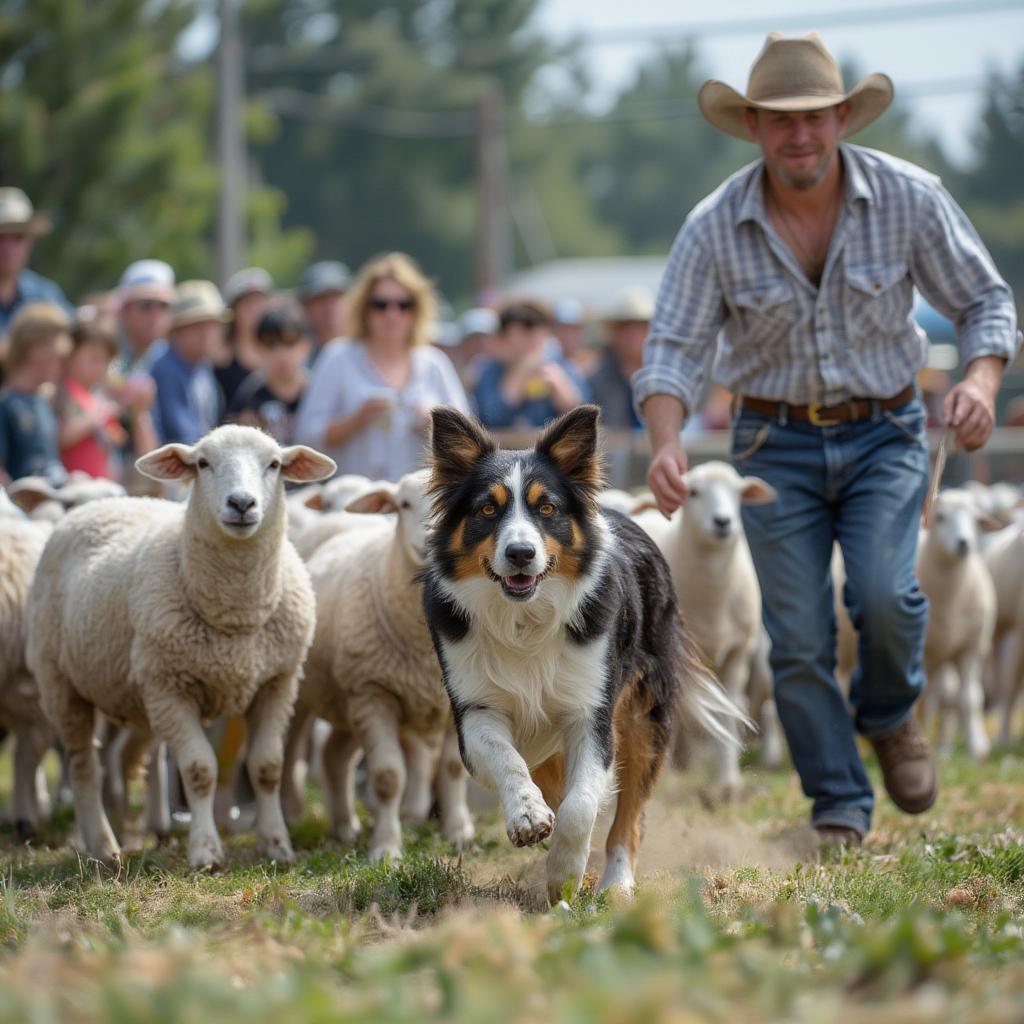 Border Collie Sheep Herding Demonstration at a County Fair