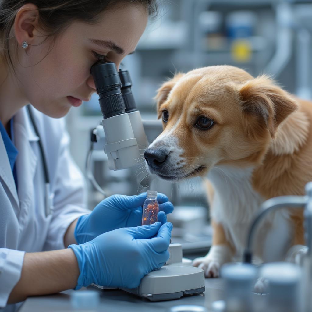 Veterinary Technician Analyzing Canine Semen