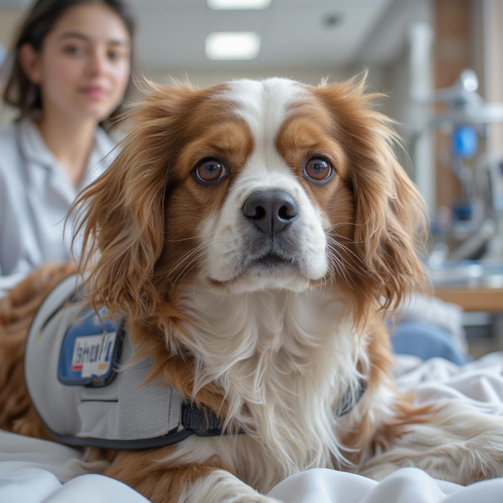 Cavalier King Charles Spaniel Therapy Dog Visiting a Patient in the Hospital