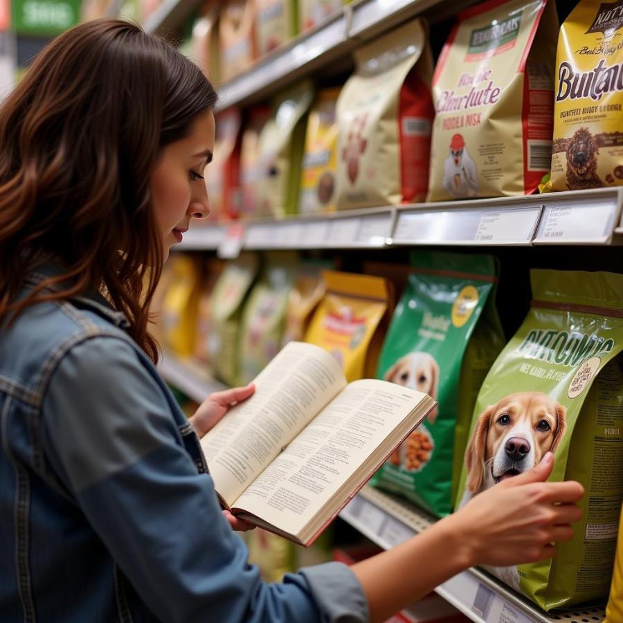 Pet Owner Carefully Examining Dog Food Labels