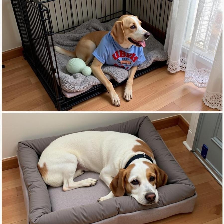 Comfortable Puppy Sleeping Area: Cozy crate or dog bed with familiar objects