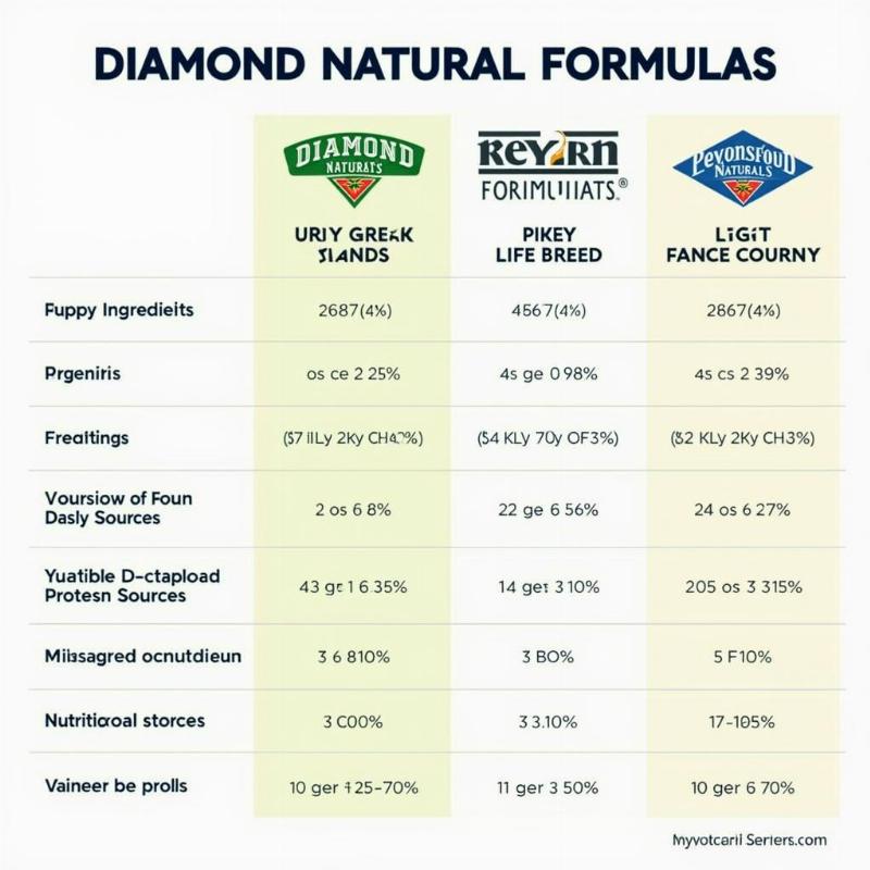 Different Diamond Naturals Formulas Comparison Chart