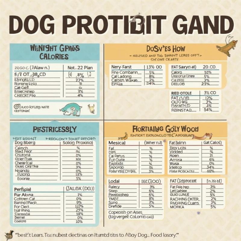 A close-up of different dog food labels, highlighting nutritional information.