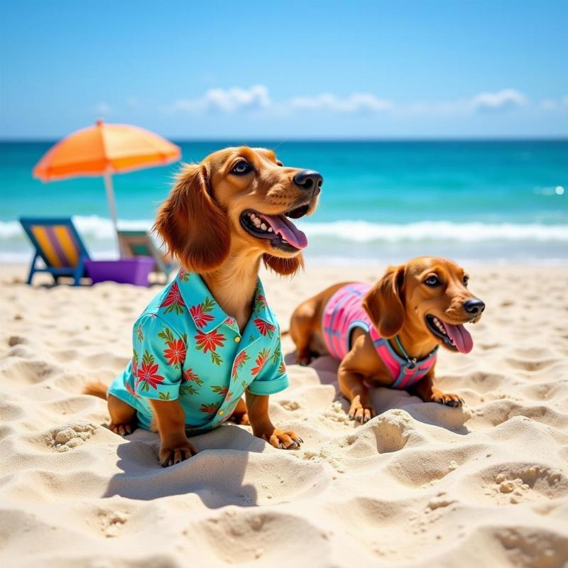 Crusoe the Dachshund enjoying a beach adventure with his owner.