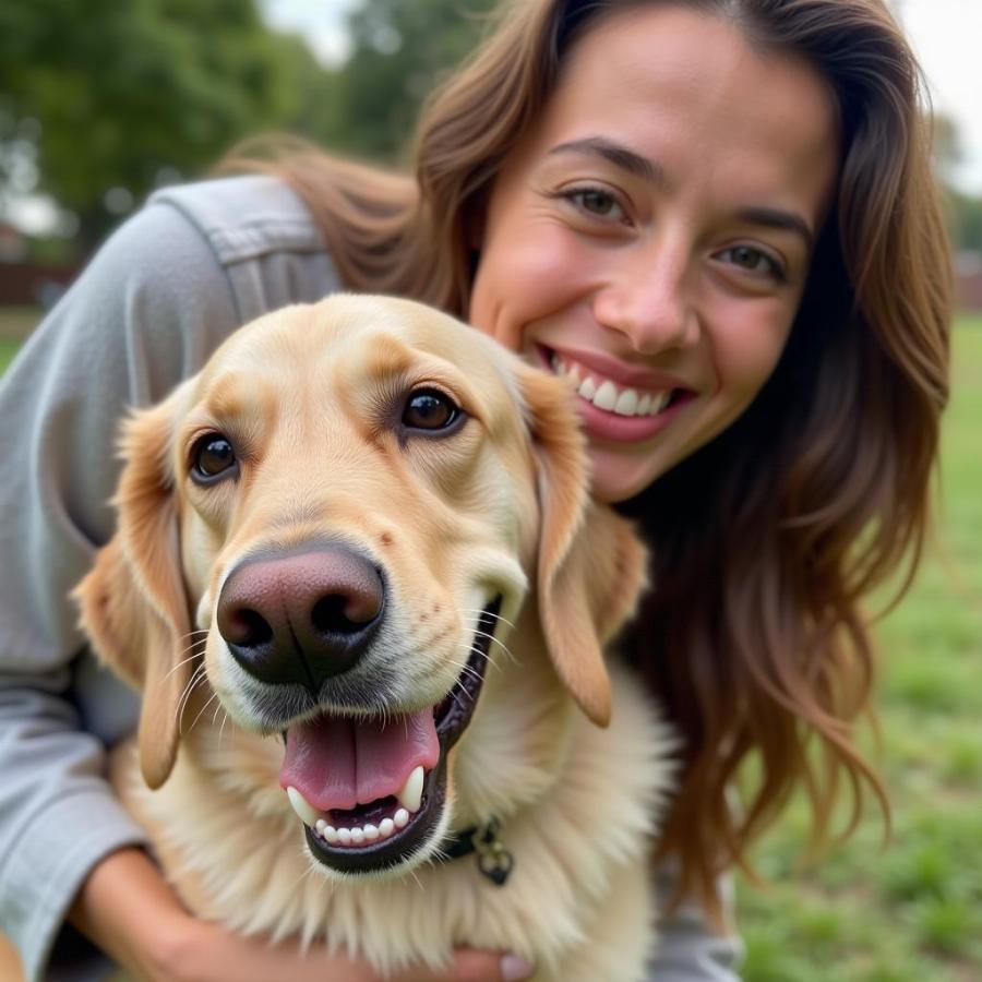 Dog and owner celebrating successful recall