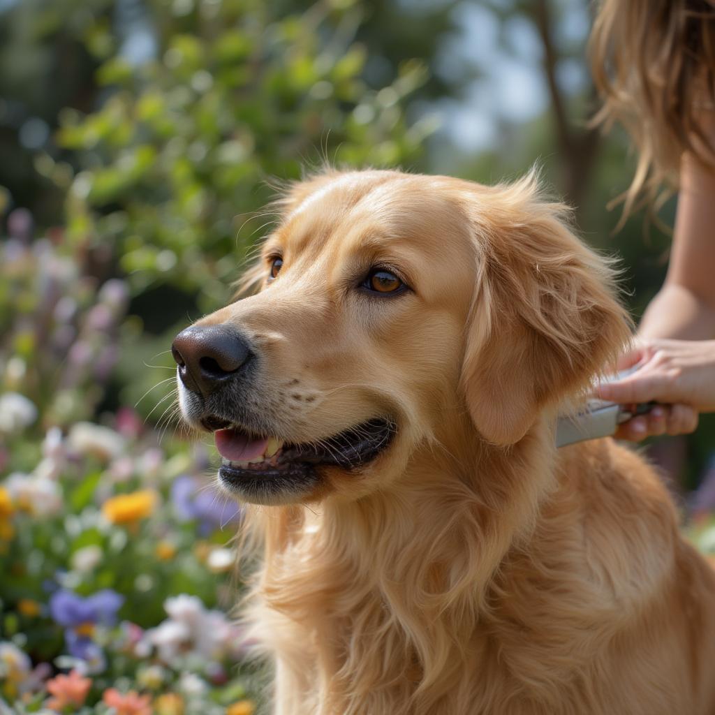 Dog Being Brushed by Owner