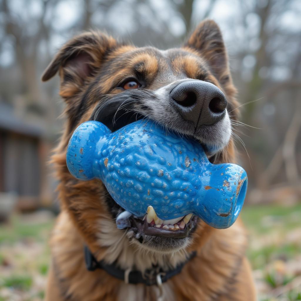 Dog Chewing on a Durable Rubber Toy for Aggressive Chewers