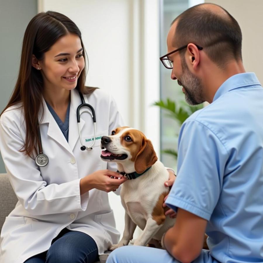 Veterinarian discussing dog deworming schedule