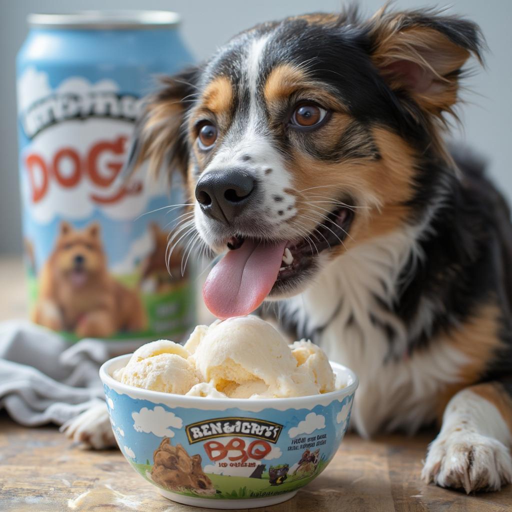 Happy Dog Eating Ben & Jerry's Dog Ice Cream