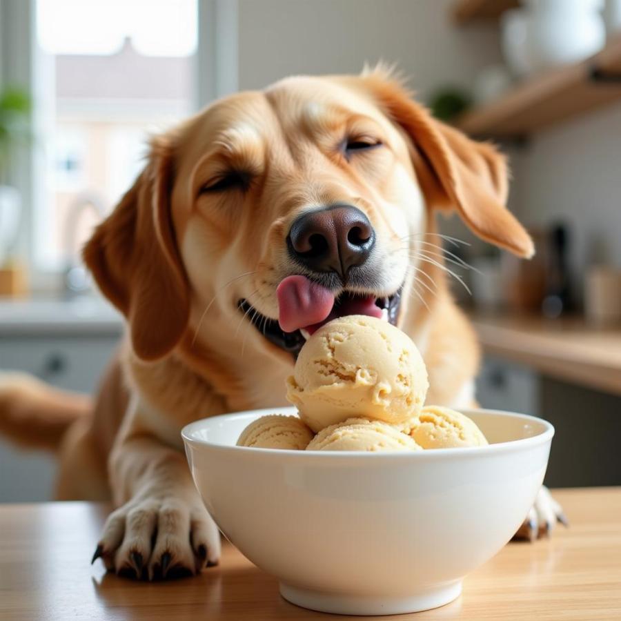 Happy Dog Eating Homemade Ice Cream