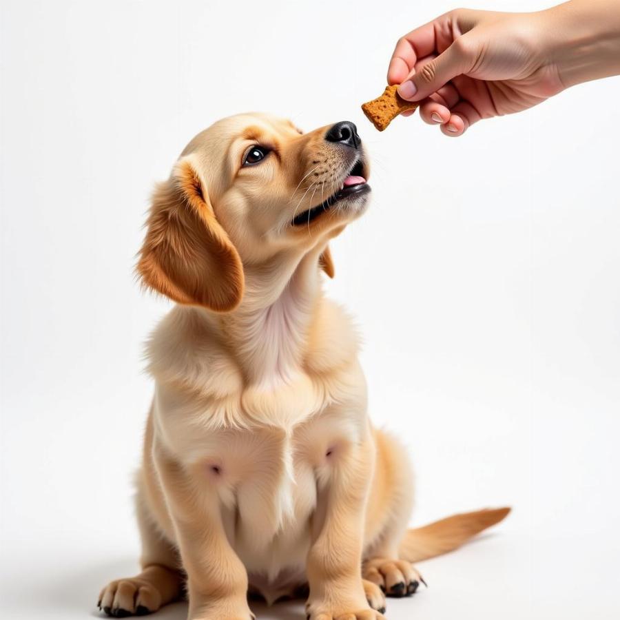 Dog Learning to Sit with a Treat