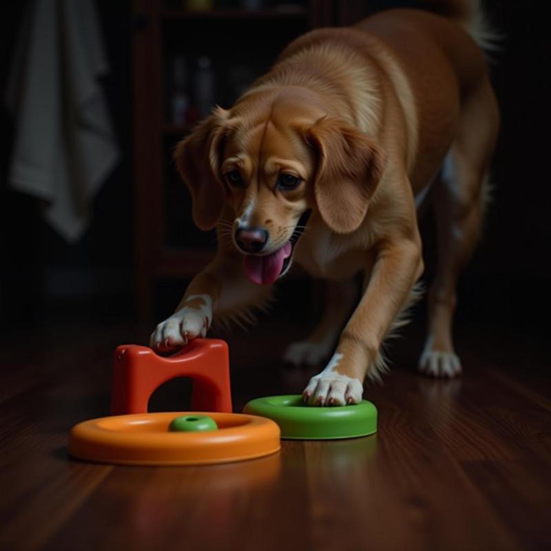 Dog Playing with Toy at Night