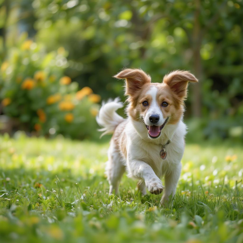 Happy Dog Playing in a Yard Protected from Fleas and Ticks