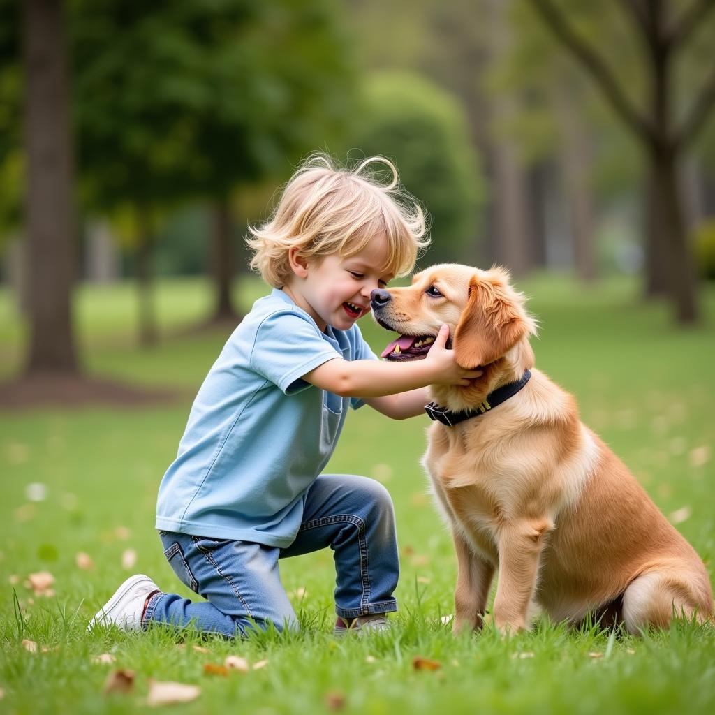 Child playing with dog: Potential worm transmission