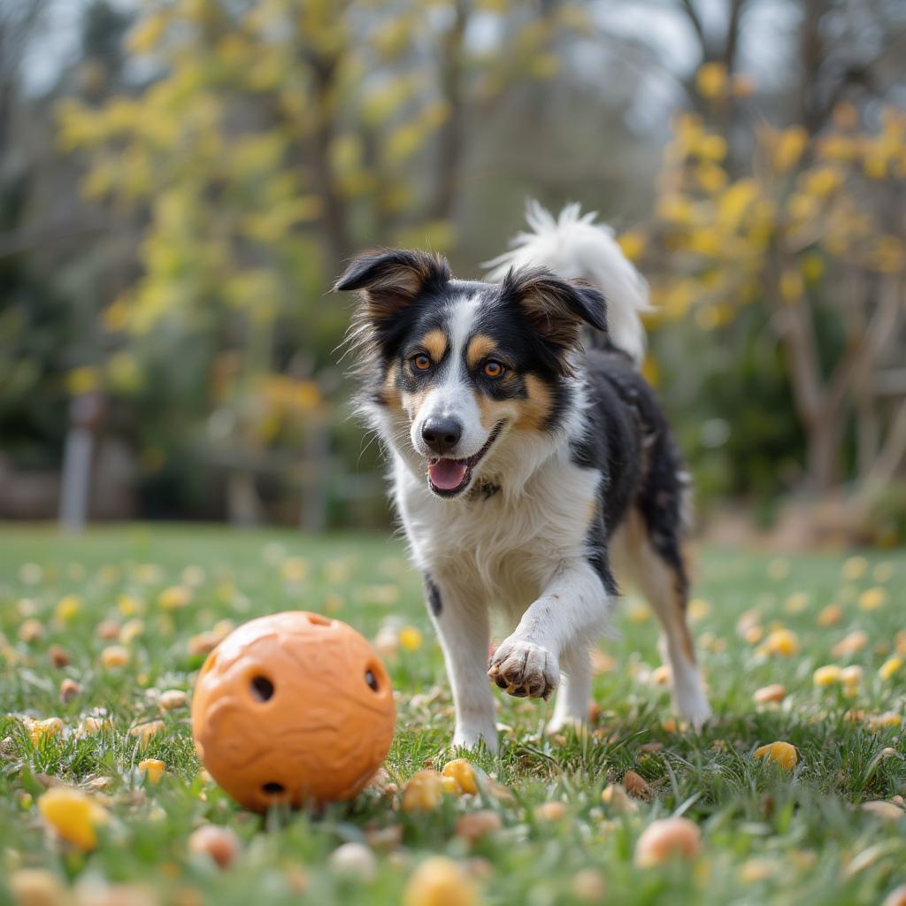 Dog Interacting with an Interactive Treat Ball