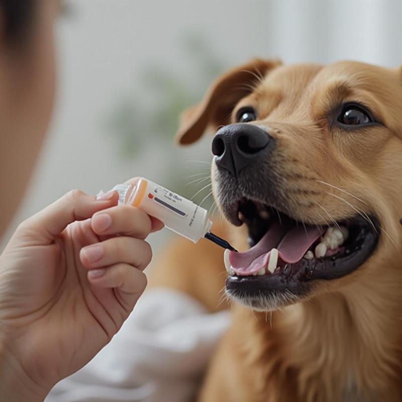 Dog Receiving Deworming Medication from Owner