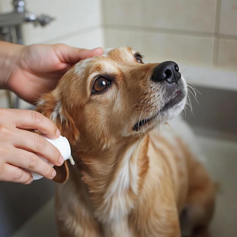 Dog Receiving a Medicated Bath for Demodex Mange Treatment