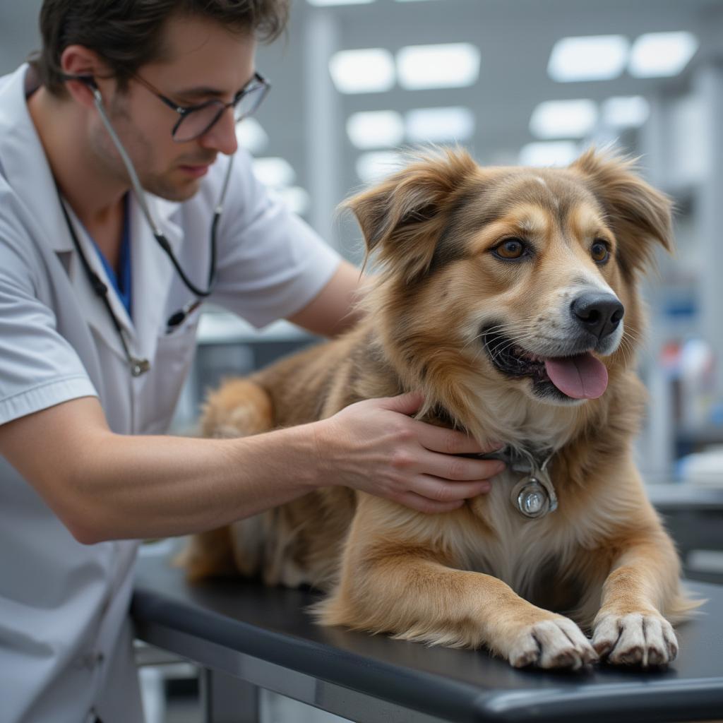 Dog Being Examined by a Veterinarian for Breeding Purposes