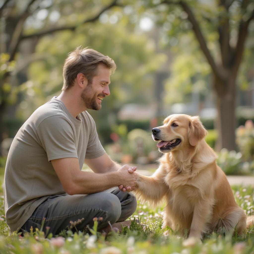 Dog Shaking Hand with Owner