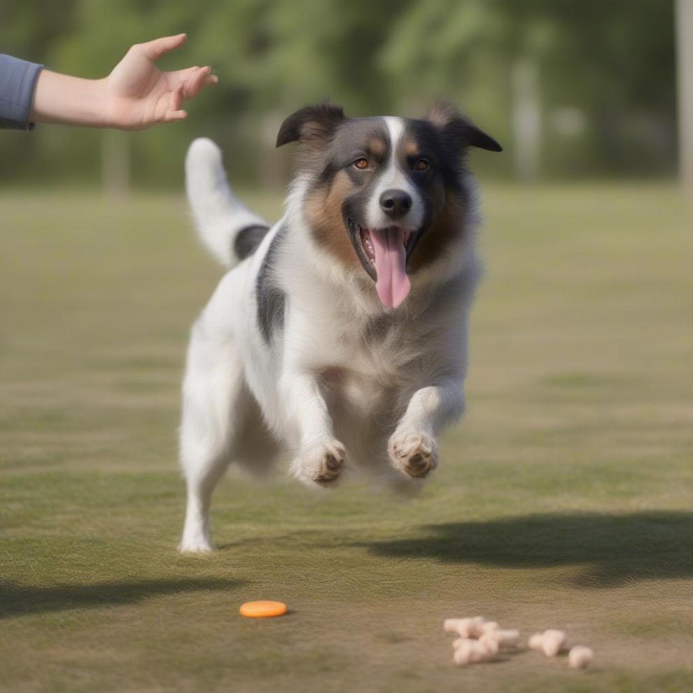 Dog learning the Platz command