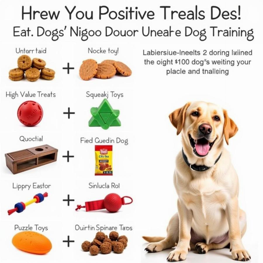 Dog with training treats and toys