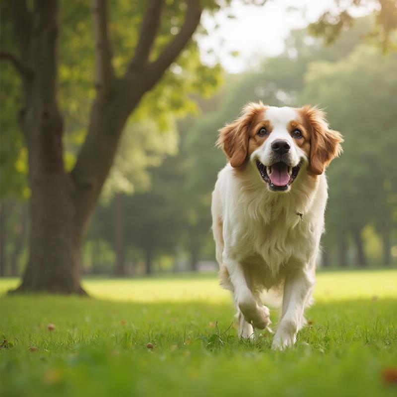 Dog with hip dysplasia exercising in a park