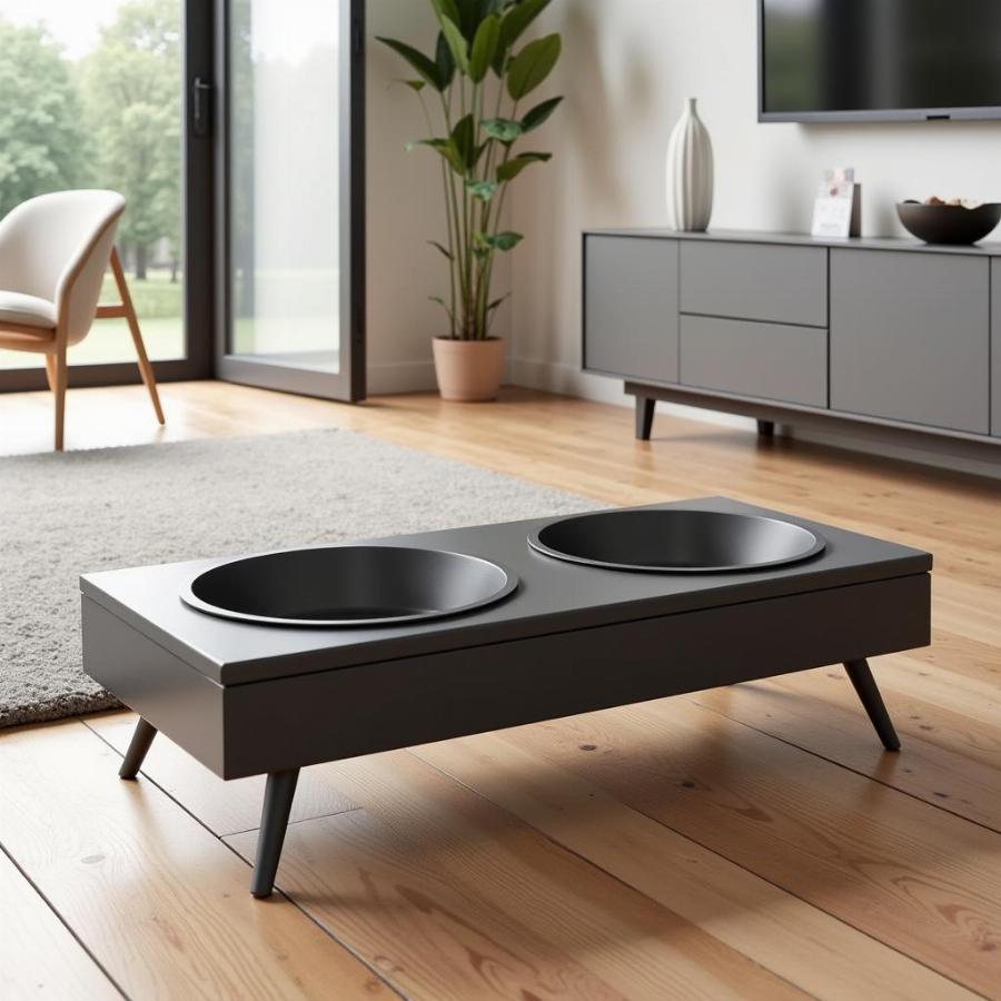 Double Elevated Dog Bowl with Storage - Modern Design