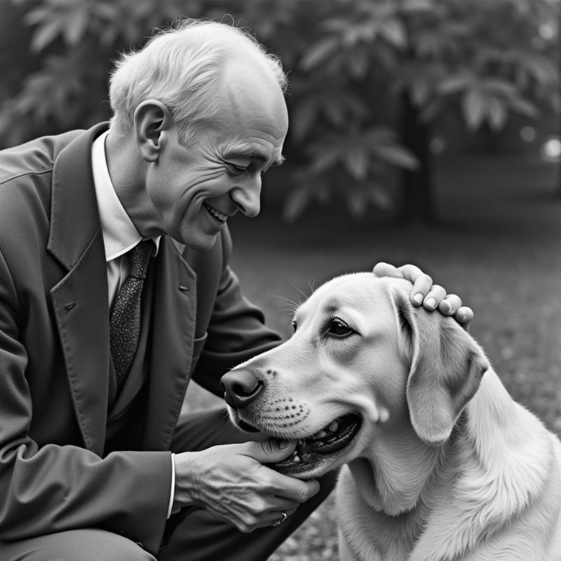 Erich Kastner with a Dog: A portrait of Erich Kastner gently petting a dog, highlighting his connection with animals.