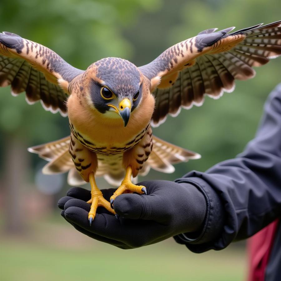 Falcon Landing on Falconer's Glove