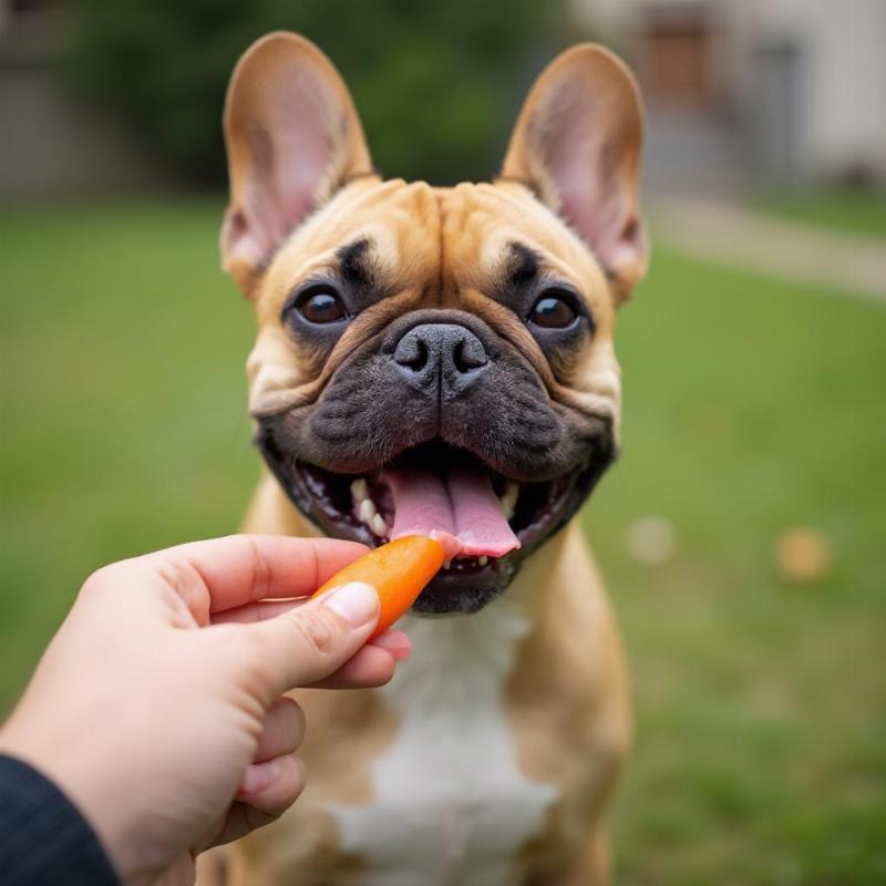 A French Bulldog Enjoying Healthy Human Food Treats